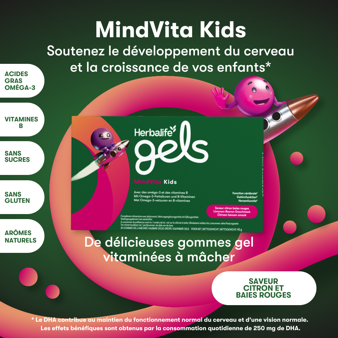 Herbalife Gels MindVita Kids Saveur Citron baies rouges 30 gommes gel à mâcher